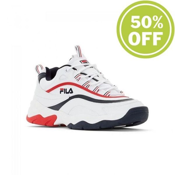 Fila Ray F Low Men's Sneakers - White/Navy/Red,NZ 403-16875